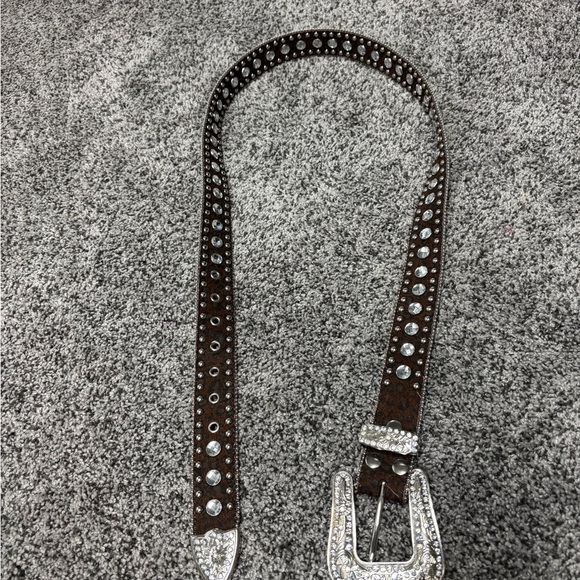 Brown Rhinestone Studded Belt 50 inch - Picture 1 of 4